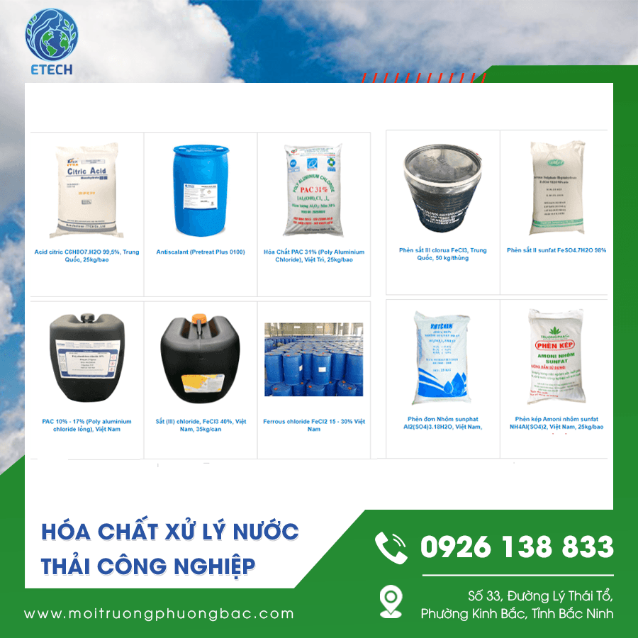 Các loại hóa chất xử lý nước thải công nghiệp phổ biến trên thị trường hiện nay Các loại hóa chất xử lý nước thải công nghiệp phổ biến trên thị trường hiện nay