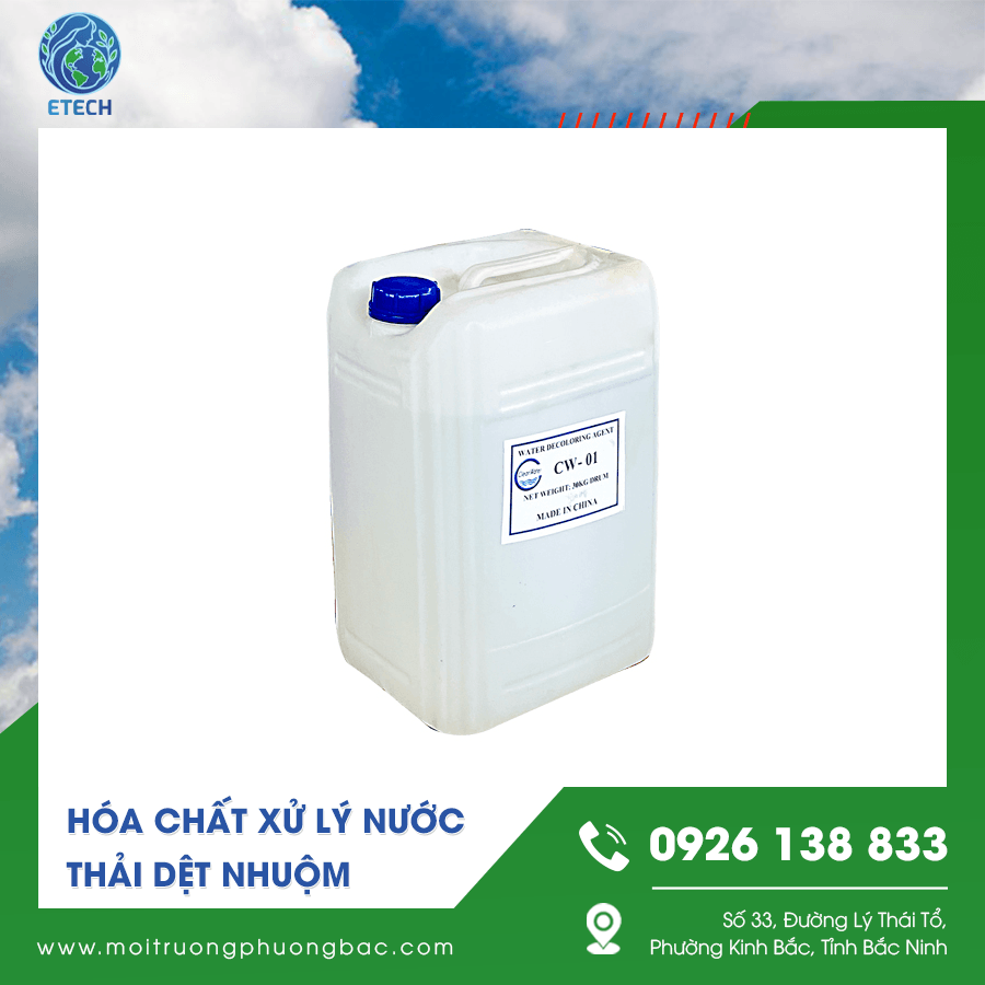 Hóa chất xử lý nước thải dệt nhuộm sử dụng trong công đoạn khử màu nước thải Hóa chất xử lý nước thải dệt nhuộm sử dụng trong công đoạn khử màu nước thải